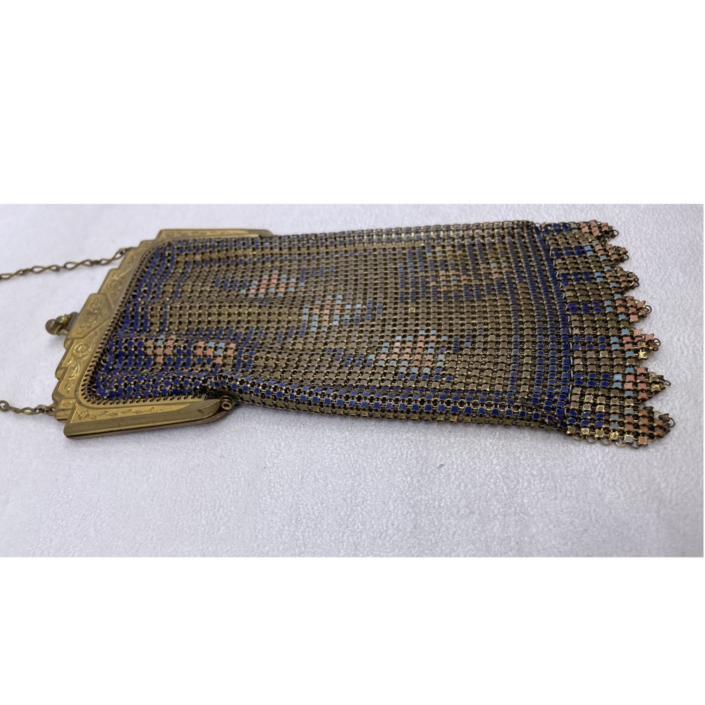 Antique Whiting & Davis Mesh Purse Navy Blue Art Deco Flapper Bag - Picture 3 of 14